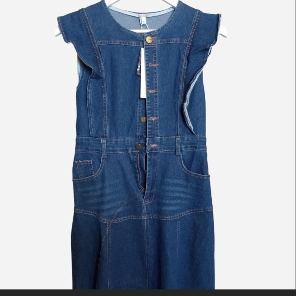 Denim Sleeveless Dress with Ruffle Detail